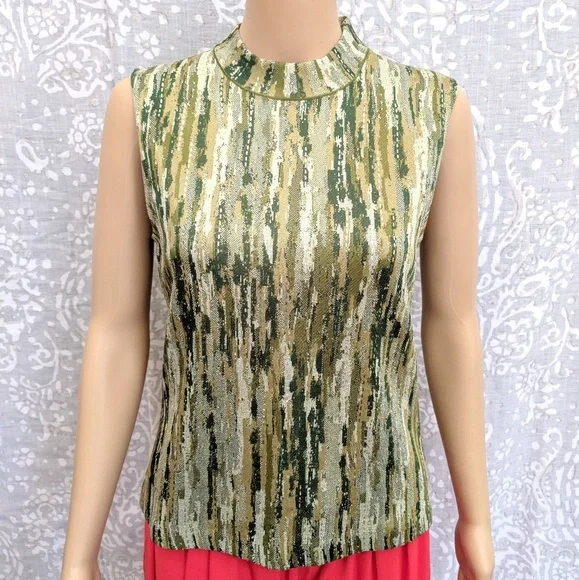 ST. JOHN | Green Mock Neck Collar Blouse - Picture 3 of 7